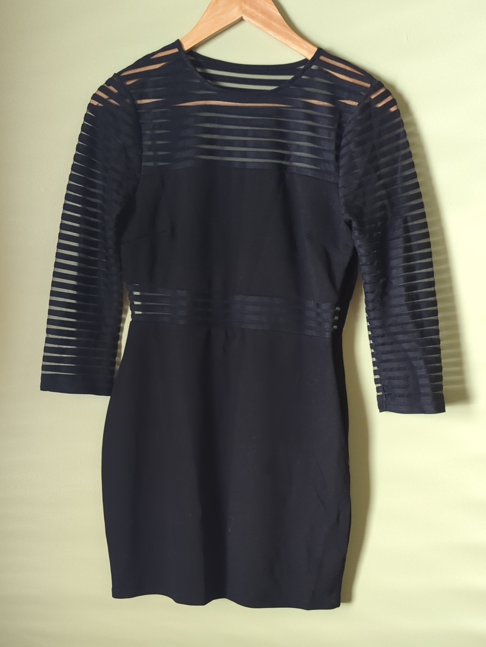Lulu's Black Sheer-Stripe Sleeve Bodycon Dress